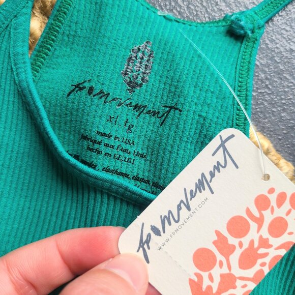 FP Movement by Free People Ribbed Cropped Run Active Brami Tank in Green Teal XL - Picture 4 of 6